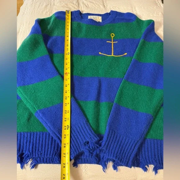 NEW Sandrine Rose Cashmere Sweater - Green and Blue Stripe Sz L - Picture 7 of 9